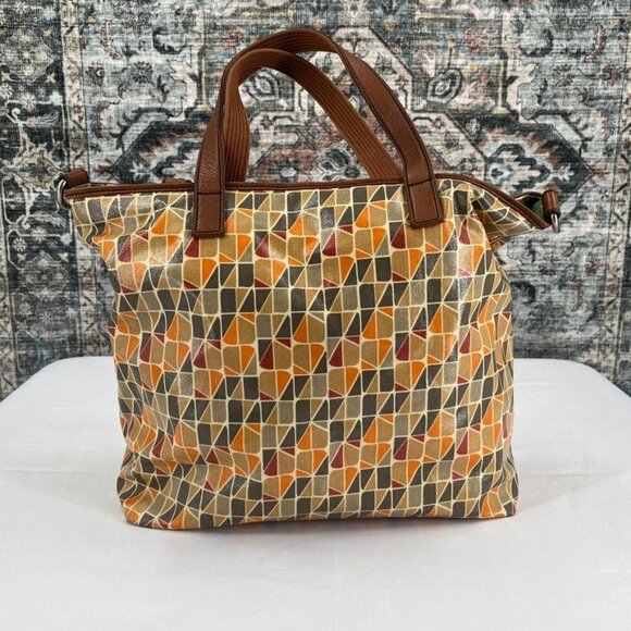 Fossil Key-Per Coated Floral Shoulder Bag Large Leather Trim Color Block - Picture 5 of 16